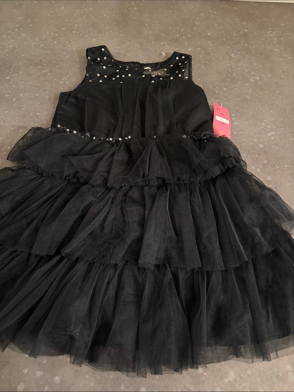 btween Black Layered Tulle Party Dress with Sequins